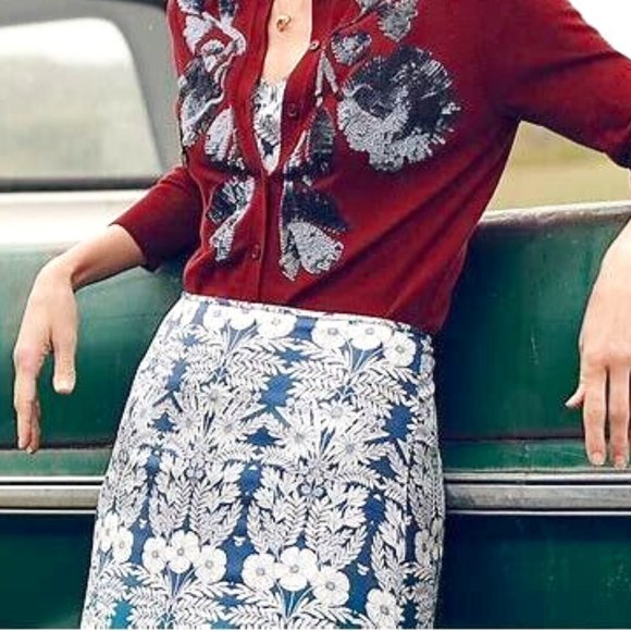 Abigail Borg x J.Crew Silk Skirt - Blue and White Print - Sz. 4 NWT - Picture 1 of 8